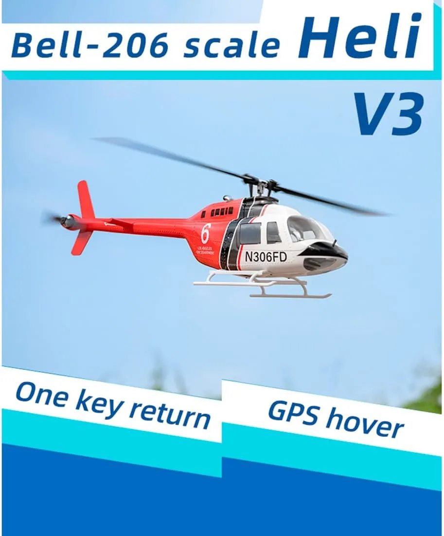RC Helicopter, Bell 206 V3 470-Class Aircraft, 6CH Helicopter Model Military Aircraft RC Flying for Adults (RTF Version/Right Hand Control)
