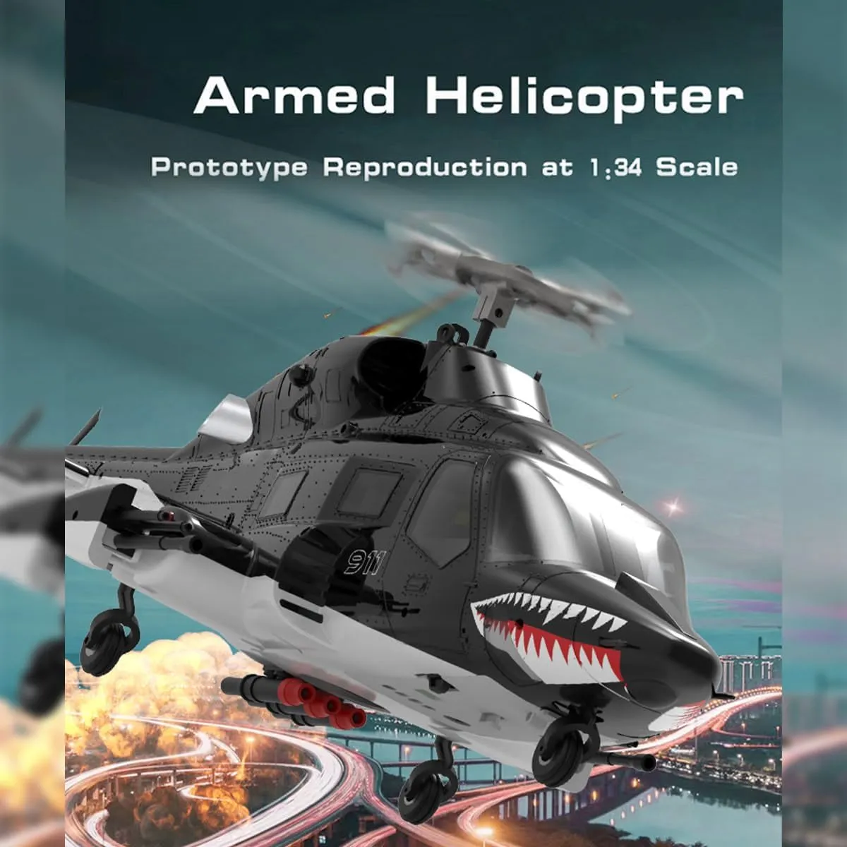 RC Helicopter for Adults, AW-911 Air - Wolf 1/34 Scale 2.4G 9CH Flybarless Remote Control Helicopter Model with 6G/3D Stunt Mode and GPS Positioning (2 Battery/Mode 1/Mode 2 Switchable)