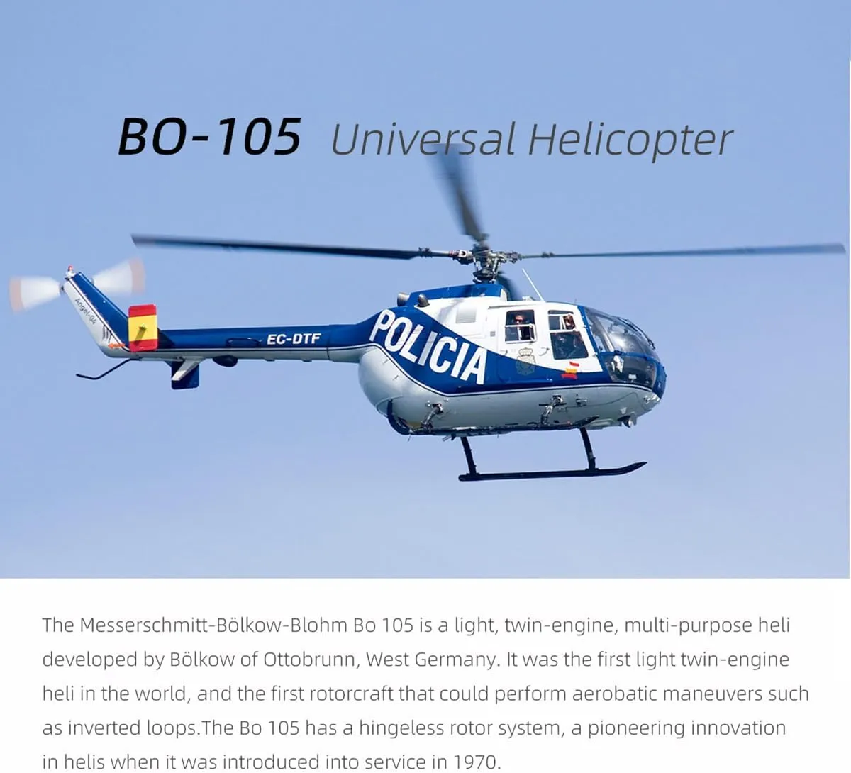 RC Helicopter with GPS, FLYWING BO105 470 Size 2.4G 6CH Military RC Helicopter Model with H1 Flight Controller and Four Flight Modes, Adjustable Left-Right Handed Controls (PNP Version)