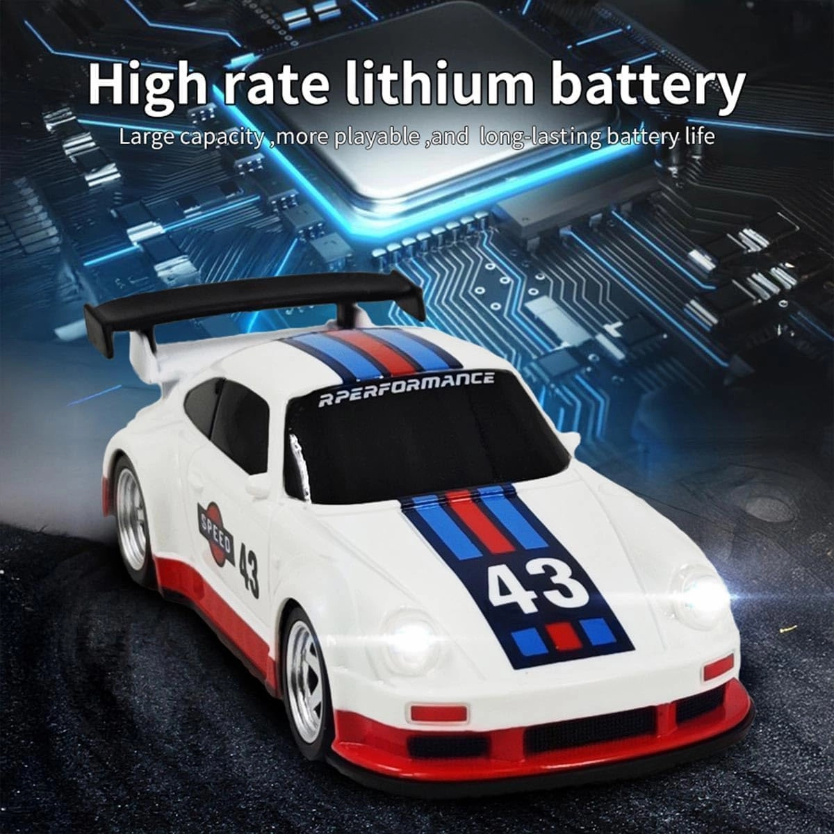 RC Drift Car - 1:43 Remote Control Car 2.4GHz Mini Drift Cars Racing High Speed Drift Car Model with LED Lights for RC Toys Gift (4305Silver, Gyro)