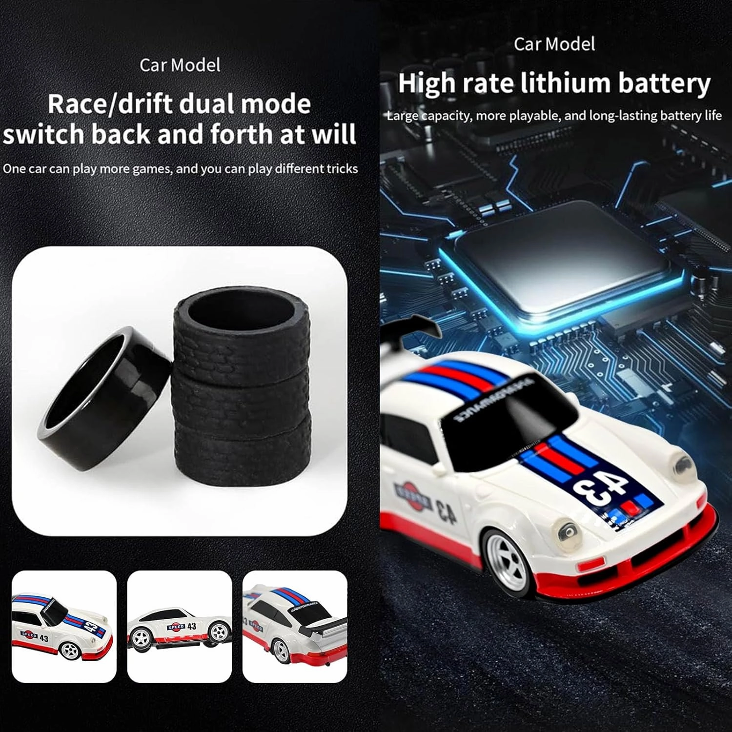RC Drift Car - 1:43 Remote Control Car 2.4GHz Mini Drift Cars Racing High Speed Drift Car Model with LED Lights for RC Toys Gift (4305Silver, Gyro)
