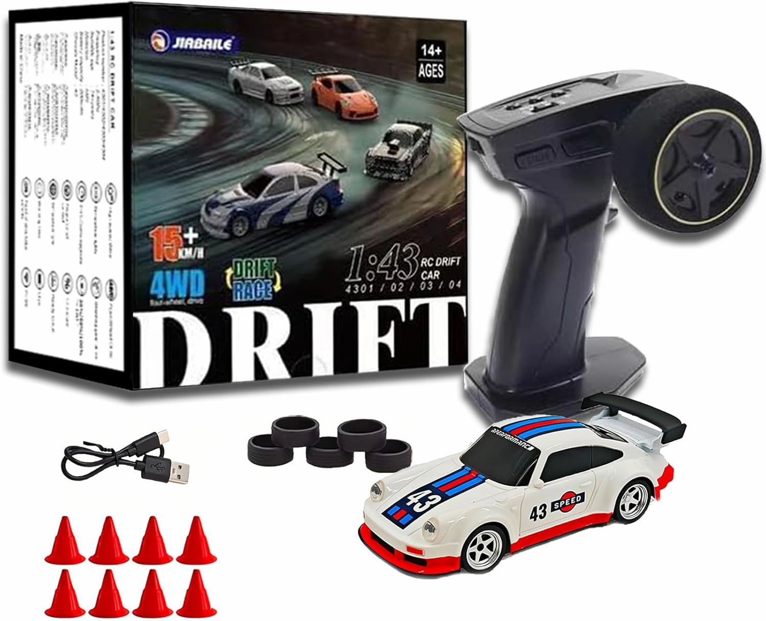 RC Drift Car - 1:43 Remote Control Car 2.4GHz Mini Drift Cars Racing High Speed Drift Car Model with LED Lights for RC Toys Gift (4305Silver, Gyro)