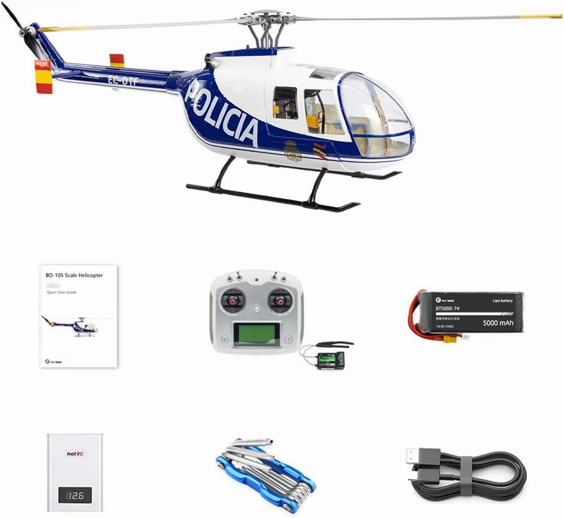 RC Helicopter with GPS, FLYWING BO105 470 Size 2.4G 6CH Military RC Helicopter Model with H1 Flight Controller and Four Flight Modes, Adjustable Left-Right Handed Controls (RTF Version)