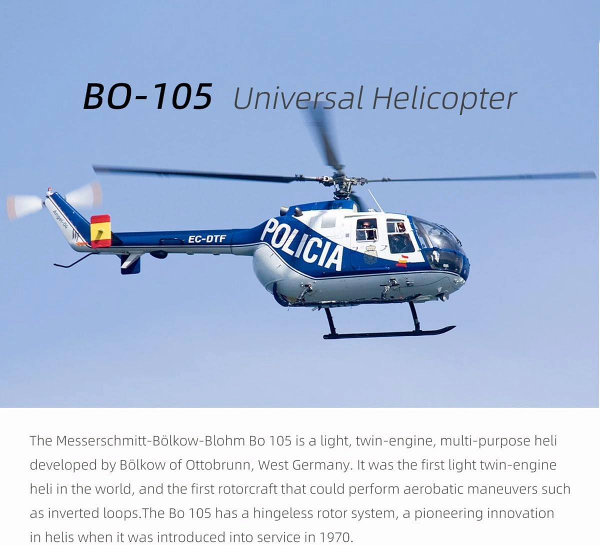 RC Helicopter with GPS, FLYWING BO105 470 Size 2.4G 6CH Military RC Helicopter Model with H1 Flight Controller and Four Flight Modes, Adjustable Left-Right Handed Controls (RTF Version)