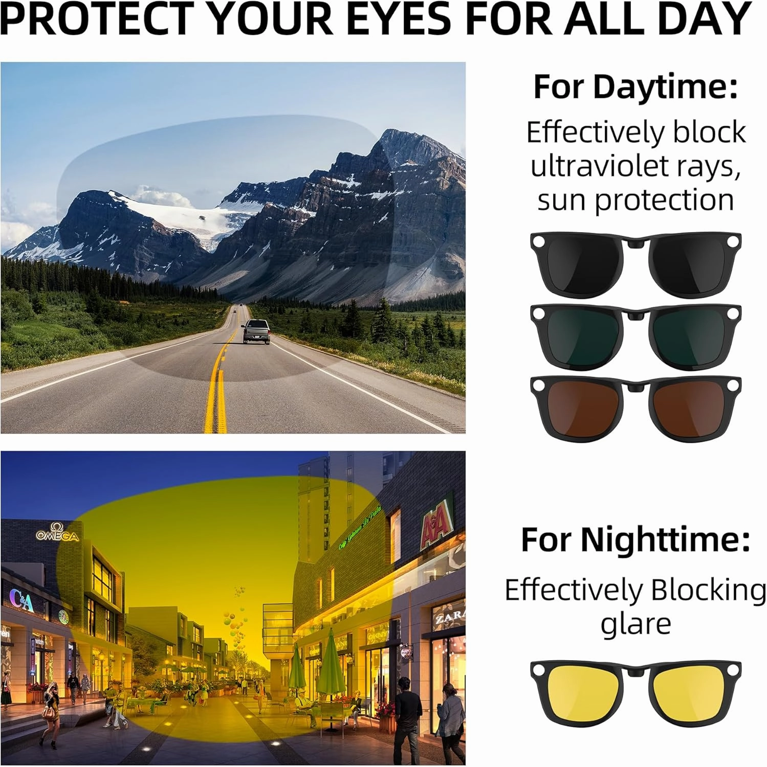 RCstyle Polarized Clip Compatible With Ray-Ban Meta Wayfarer (RW4008 Size M Standard 50-22) Smart Glasses Color Changing Clip Set (Brown, Dark Green)