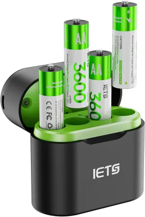 Rechargeable aa Batteries Lithium with Fast Charger,1.5V Constant Output,3600mWh High Capacity Li-ion Double a Batteries Cycle Times up to 1600X is Cost-Saving (Charger 4Pack)