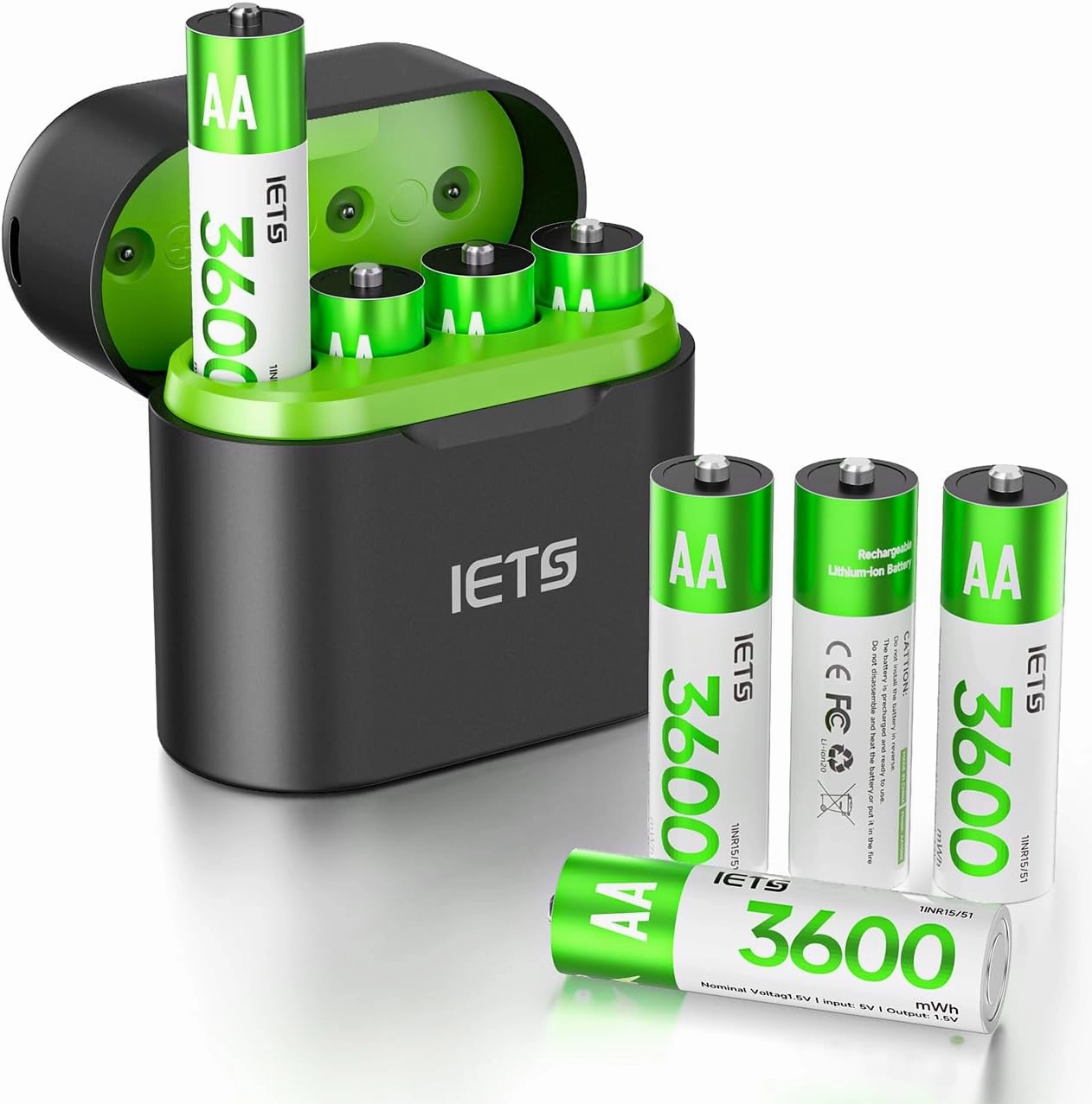 Rechargeable aa Batteries Lithium with Fast Charger,1.5V Constant Output,3600mWh High Capacity Li-ion Double a Batteries Cycle Times up to 1600X is Cost-Saving (Charger 8Pack)