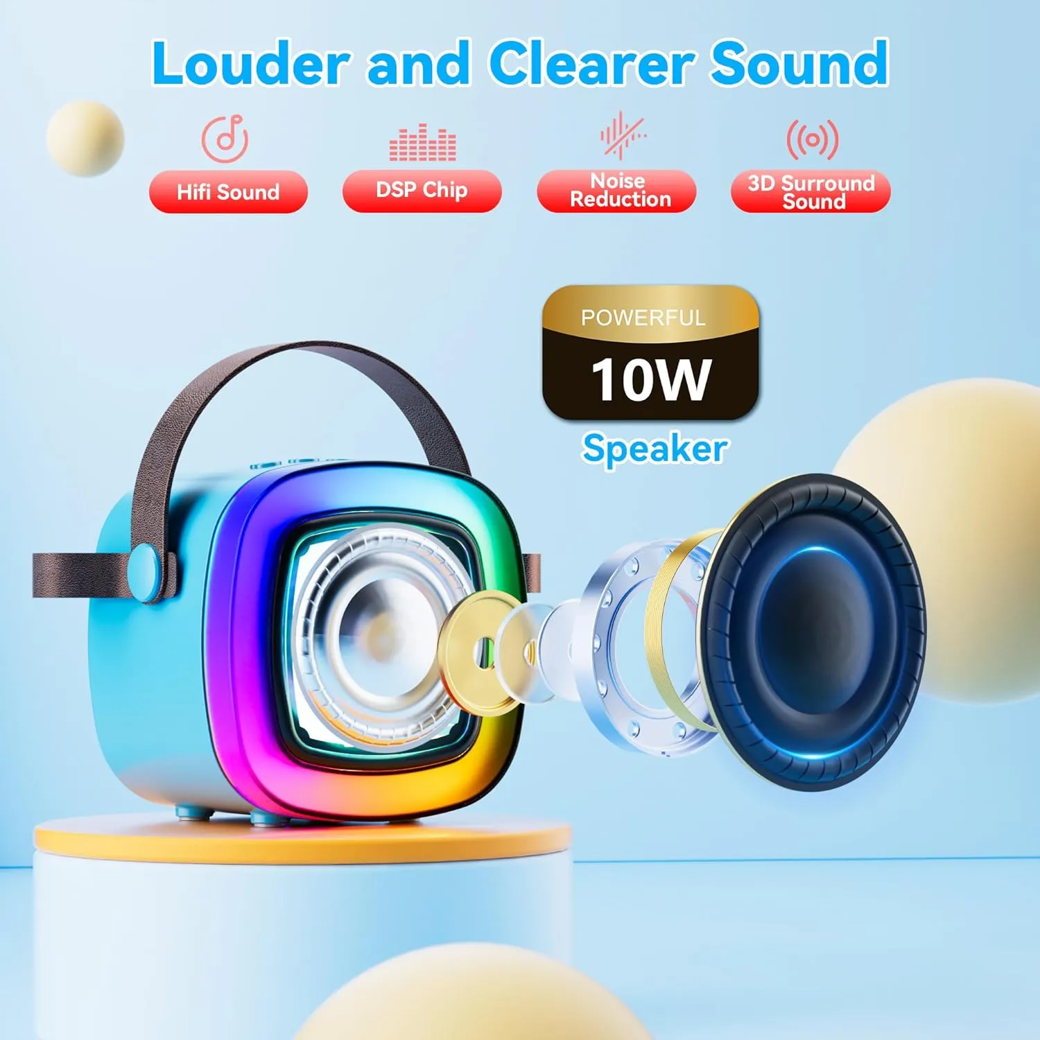Redplus KTV Karaoke Machine for Kids and Adults, LED Light Singing Toy Speaker with 2 Wireless Microphones, Chirstmas Birthday Gifts Creative Toys for Girls and Boys - All ages Toddler (Blue - 2 Mics)