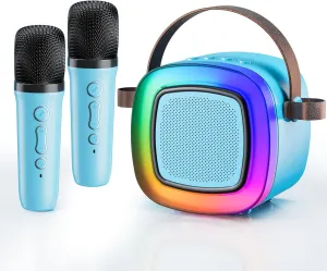 Redplus KTV Karaoke Machine for Kids and Adults, LED Light Singing Toy Speaker with 2 Wireless Microphones, Chirstmas Birthday Gifts Creative Toys for Girls and Boys - All ages Toddler (Blue - 2 Mics)