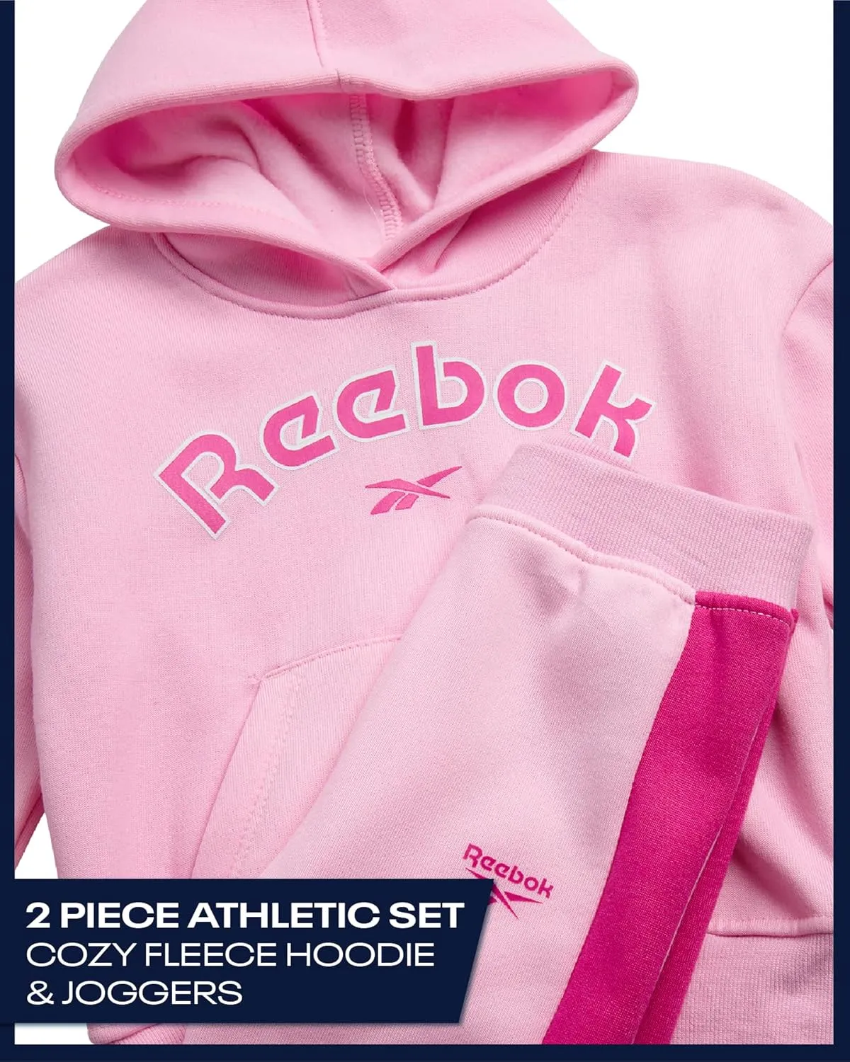 Reebok Girls' Sweatsuit - 2 Piece Performance Fleece Sweatshirt and Jogger Sweatpants - Activewear for Toddlers/Girls, 2T-6X