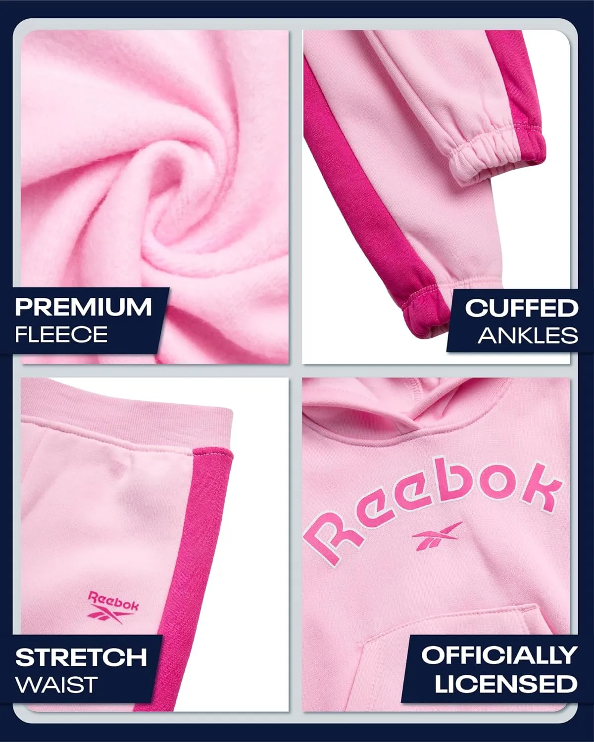 Reebok Girls' Sweatsuit - 2 Piece Performance Fleece Sweatshirt and Jogger Sweatpants - Activewear for Toddlers/Girls, 2T-6X