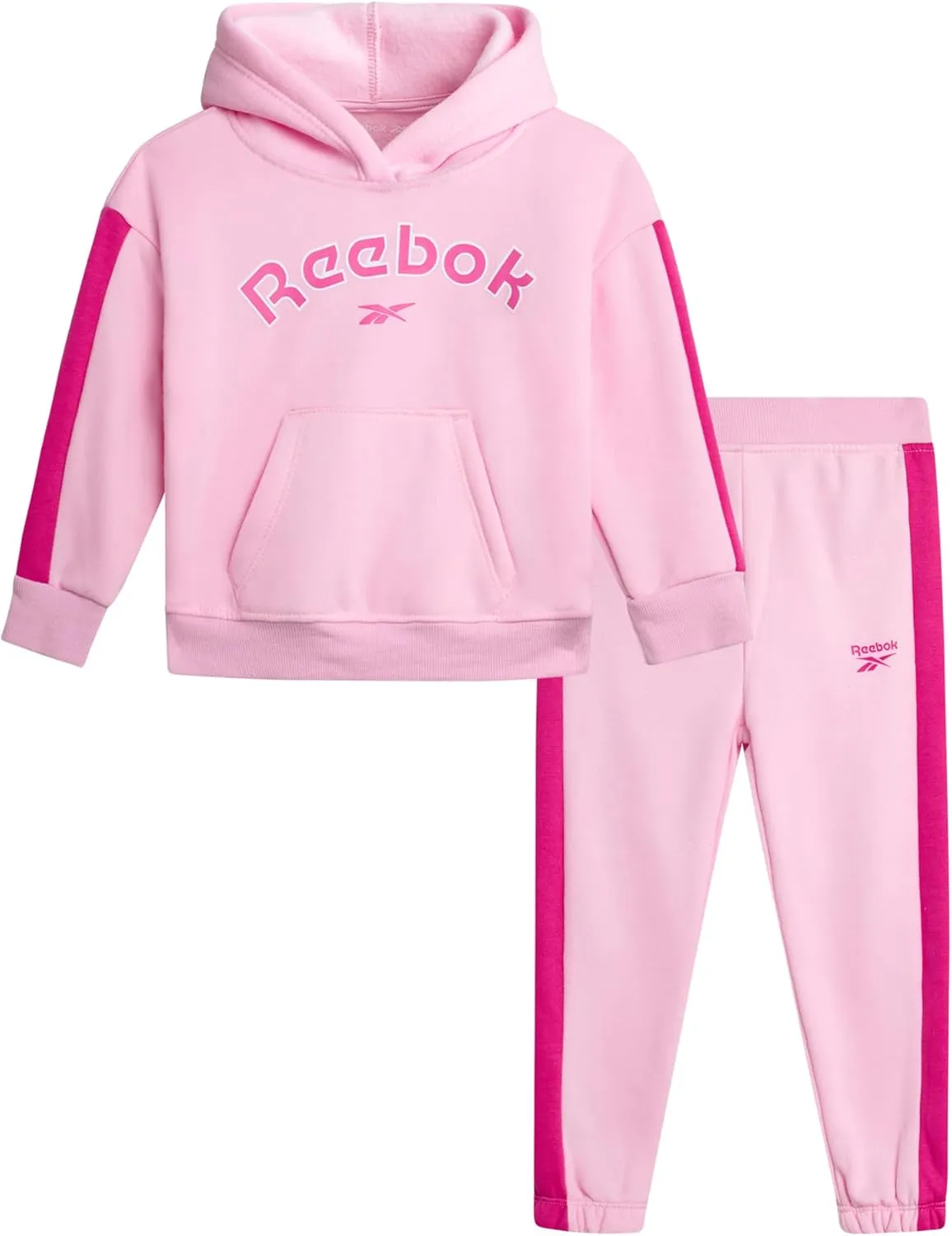 Reebok Girls' Sweatsuit - 2 Piece Performance Fleece Sweatshirt and Jogger Sweatpants - Activewear for Toddlers/Girls, 2T-6X
