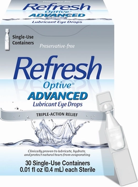 Refresh Optive Advanced Lubricant Eye Drops For Dry Eyes, Preservative-Free, 0.01 Fl Oz Single-Use Containers, 30 Count