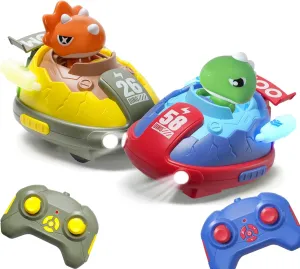 Remote Control Ejecting Bumper Car, RC Car Toys for 5-9 Year Old Boys Girls, 2 Pack Dinosaur Race Cars with LED Lights & Music for Kids Ages 8-13, Birthday Gifts for 5 6 7 8 9 10 11 Year Old Boy Girl
