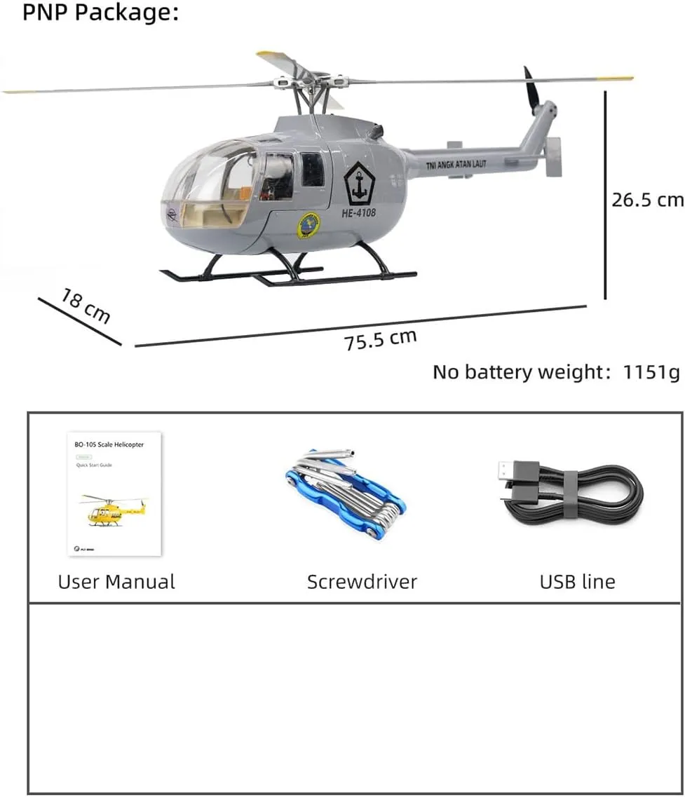 Remote Control Helicopter，BO105 470 Size Military RC Helicopter with H1 Flight Controller,GPS and Adjustable Left/Right-Handed Controls (Grey Left/Right-Handed Controls)