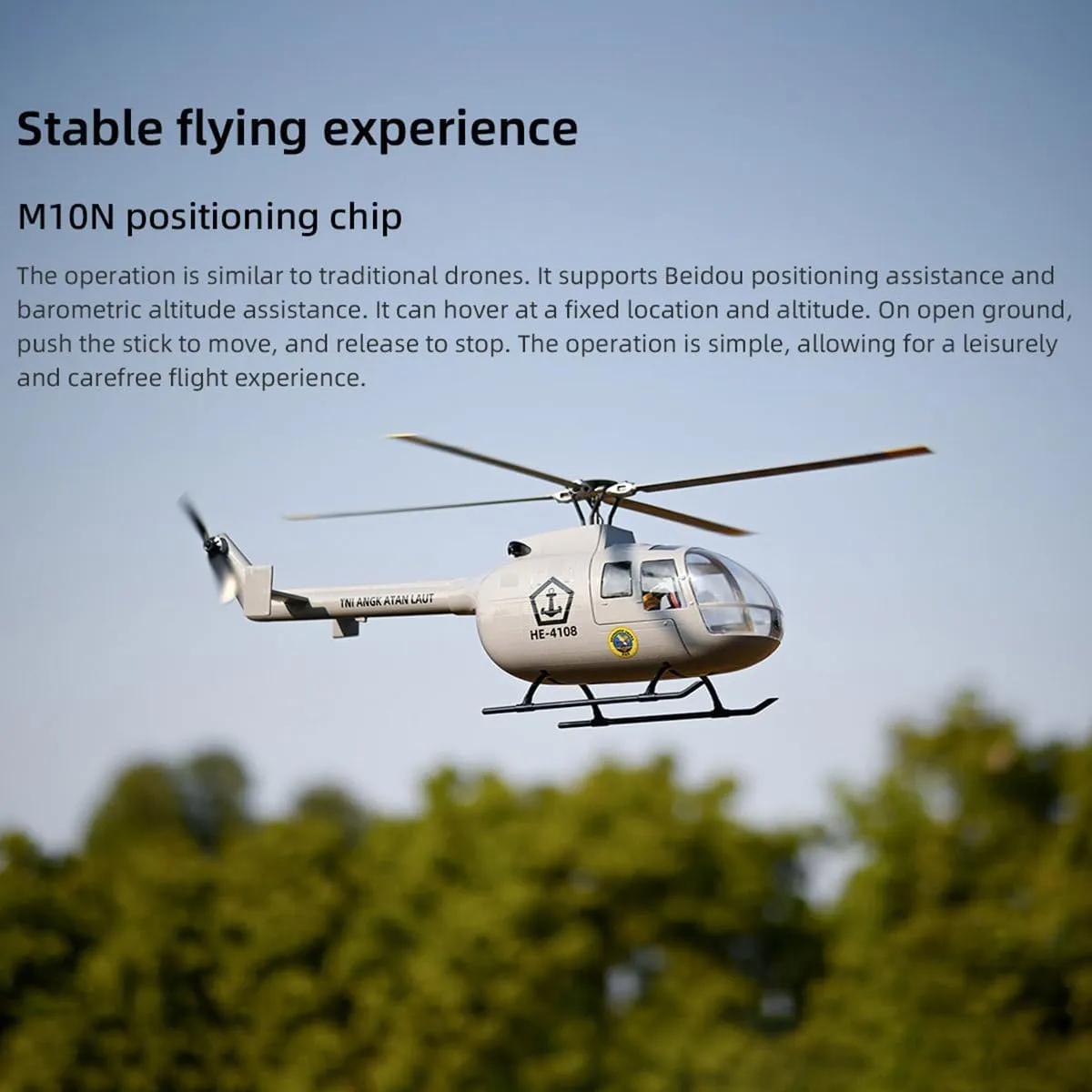 Remote Control Helicopter，BO105 470 Size Military RC Helicopter with H1 Flight Controller,GPS and Adjustable Left/Right-Handed Controls (Grey Left/Right-Handed Controls)