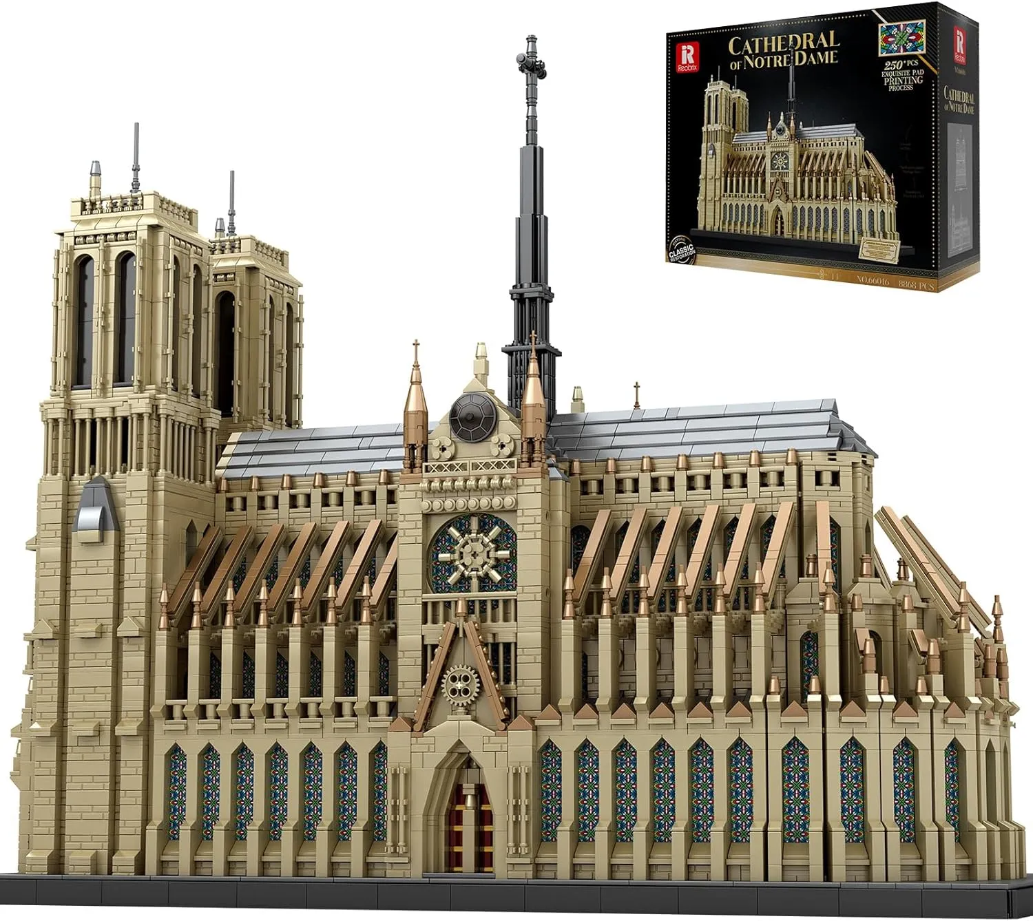 Reobrix Architecture Notre-Dame de Paris Building Set, 8868-Piece Large Notre-Dame Cathedral Display Model, Challenging Collectible Famous Landmark Series 66016 for Adults 14 