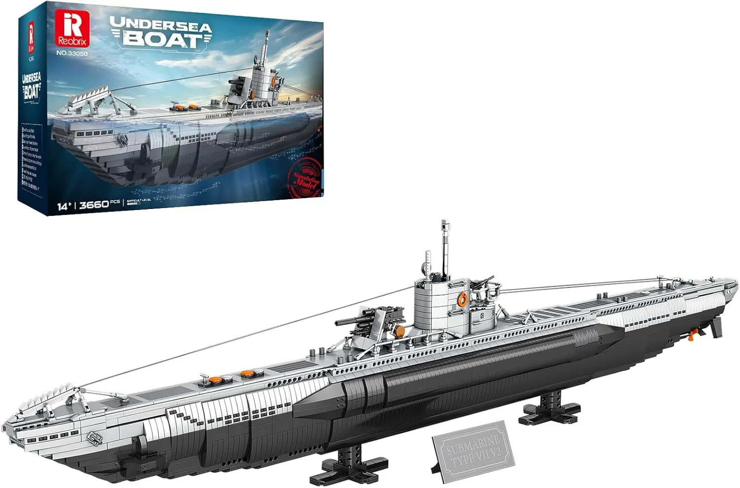 Reobrix U-Boat Submarine Building Set, Military Submarine Model Kit for Adults, WW2 History Collectible Home Decor Battleship Construction Set 33050, Army Toy Gifts for Boys Men, Military Fans