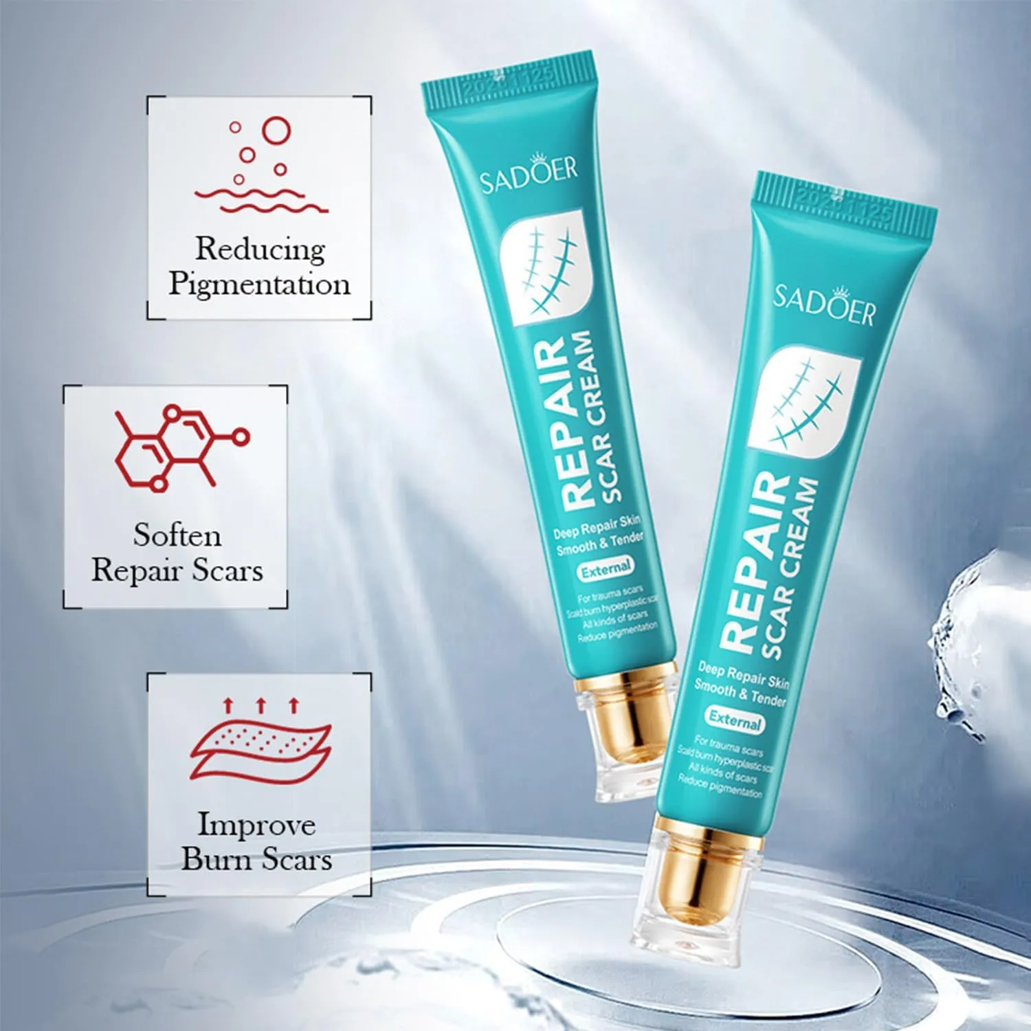 Repair Scar Cream,Scar Cream Face, Professional Repair Gel with Natural Herbal Formula, Removal for Both New and Old, Deep Skin Repair (2)