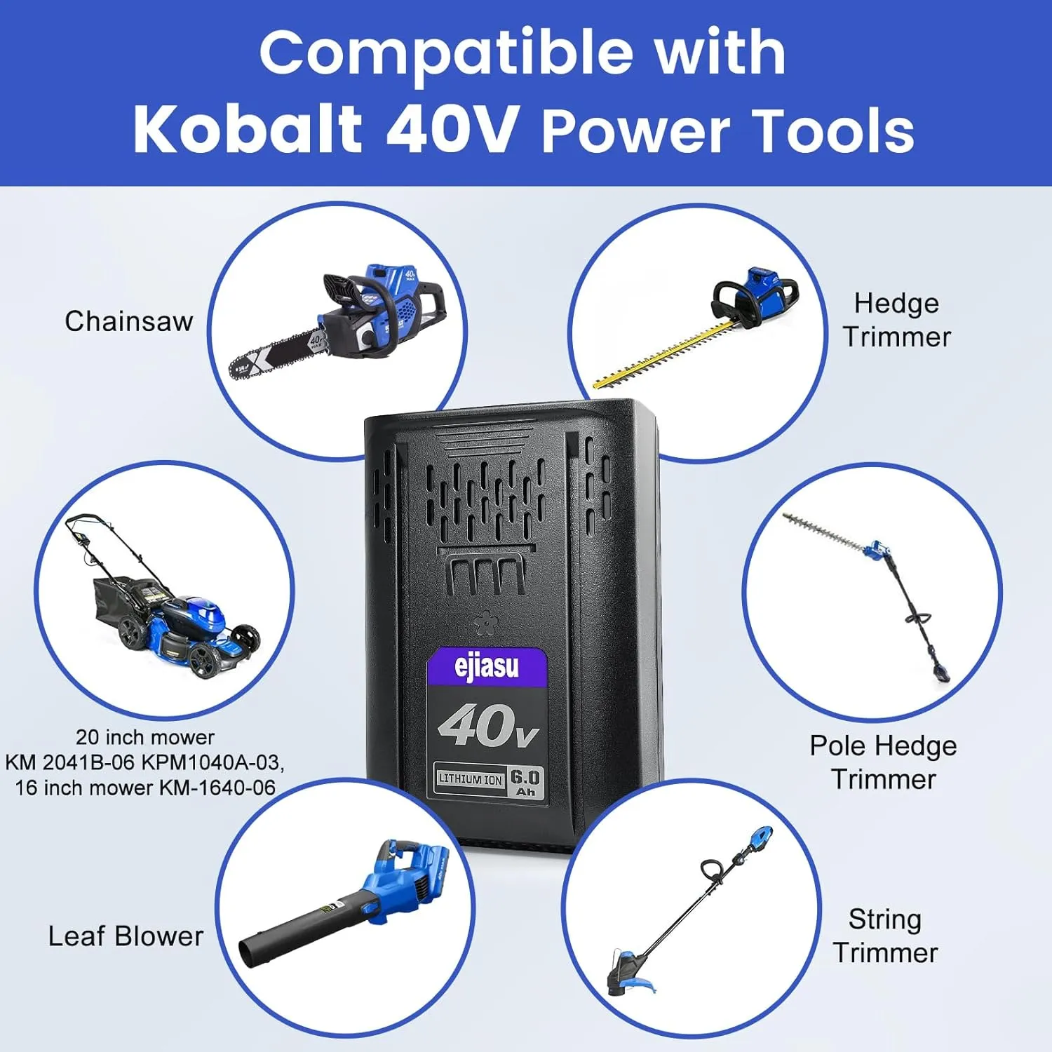 Replacement for Kobalt 40V Battery: 6.0Ah Lithium ion Replace for 40 Volt Max Batteries KB-540-06 KB440-06‎ KB240-06 KB2540C-06 KB640-03 Cordless Power Tool Battery (Blue)