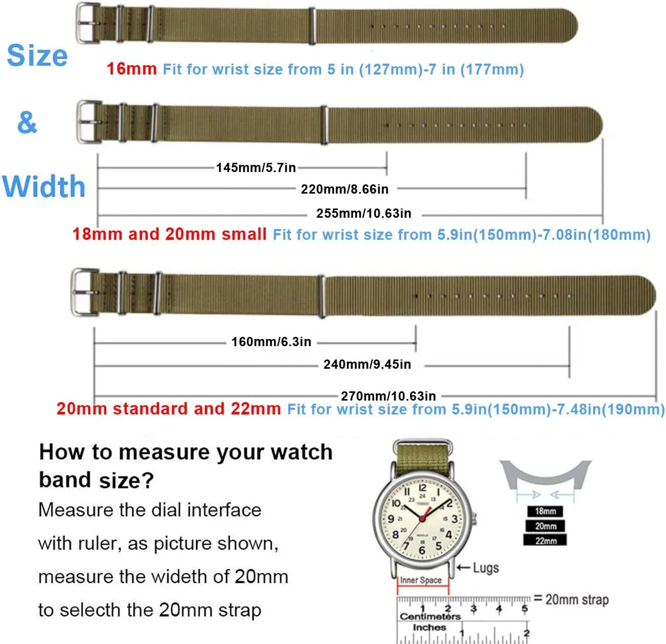 Replacement Military Watch Straps for Men 16mm 18mm 20mm 22mm Nylon Watch Band