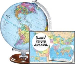 Replogle Student - Educational Classic World globe, Blue Ocean, Raised Relief feature, including a bonus map, made in USA, 12"/30cm diameter