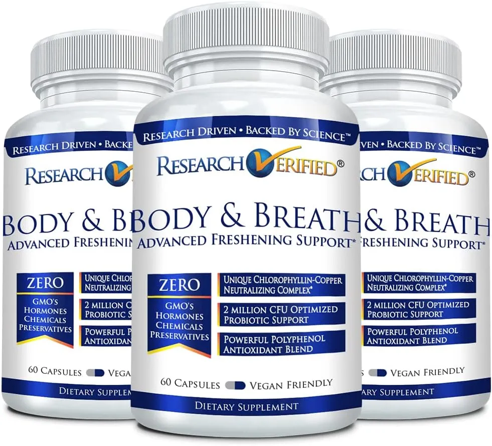 Research Verified Body & Breath Natural Deodorant & Freshener - Bad Breath & Body Odor Supplement - 60 Count (3 Months Supply)