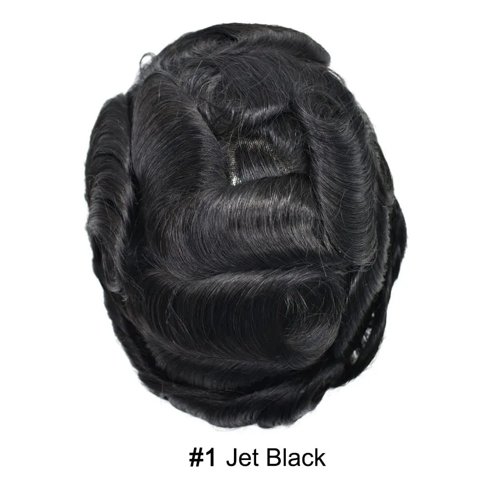 RESHE Mens Hair System French Lace Front Hair Pieces For Men Toupee For Men Real Human Hair Replacement System Slight Wavy Hand Tied Men's Hairpiece 7"X9"-90% Light density #1
