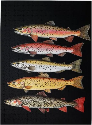 Retro Style Brainstorming Game, Different Varieties of Fish, Puzzles for Adults 500 Pieces, Stress Reliever for Parties, Impossible Brain Challenge for Fishing Enthusiasts
