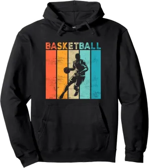 Retro Vintage Basketball Player Dribbling Ball Slam Dunk Pullover Hoodie