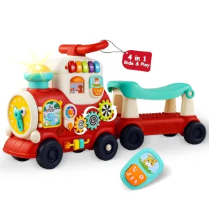 Ride On Toys for Toddlers 1-3 Boys Girls, 4-in-1 Push Pull Sit and Ride Train, Walking Car Toy for 1 Year Old Learning to Walk, Sit-to-Stand Walker for Baby Kids Ages 1 2 3 4 Outdoor Indoor Toy