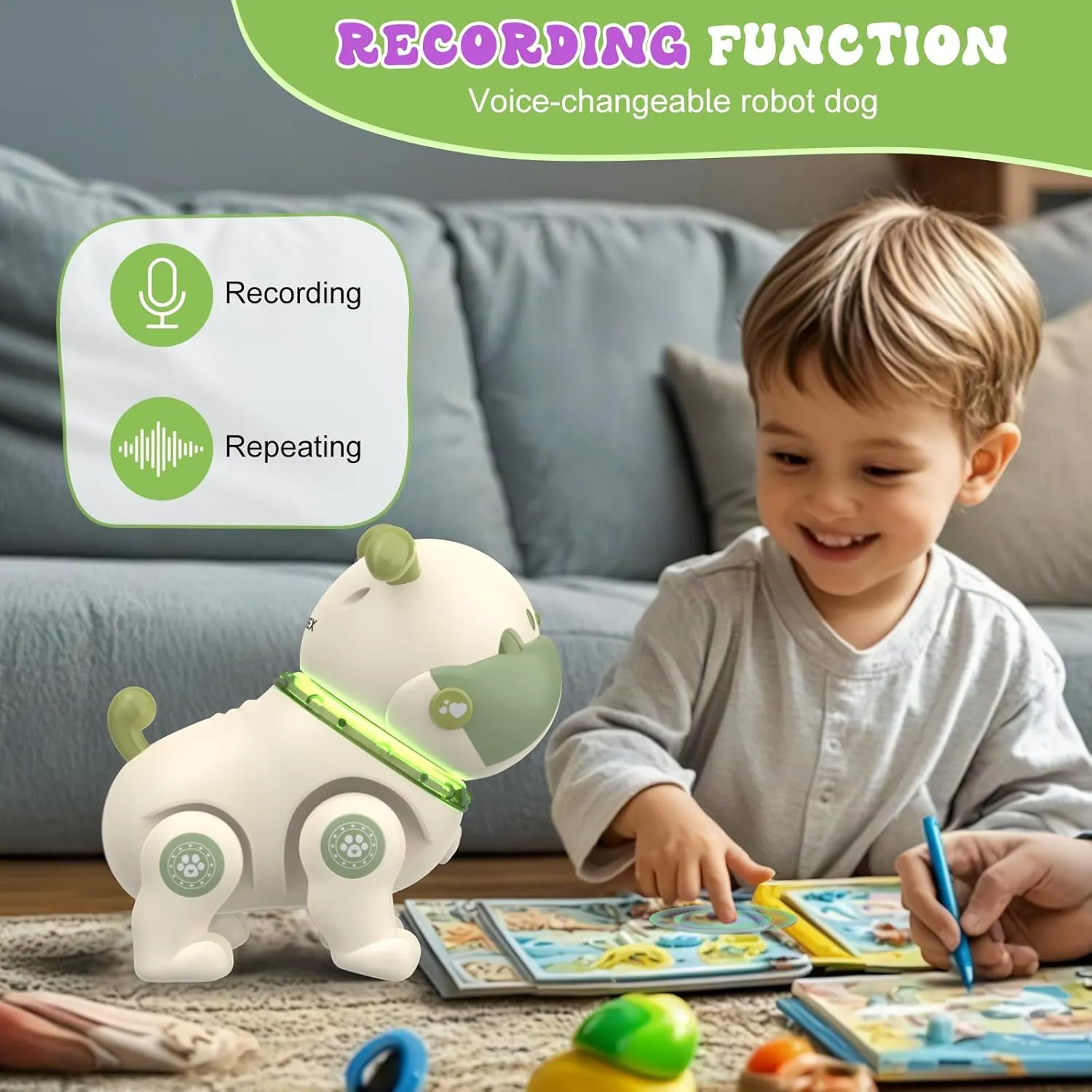 Robot Dog Toys for Kids,Remote Control Robot Pet Puppy Dog with Dancing Music Recording Function,Gift for Toddler Boys Girls,Green