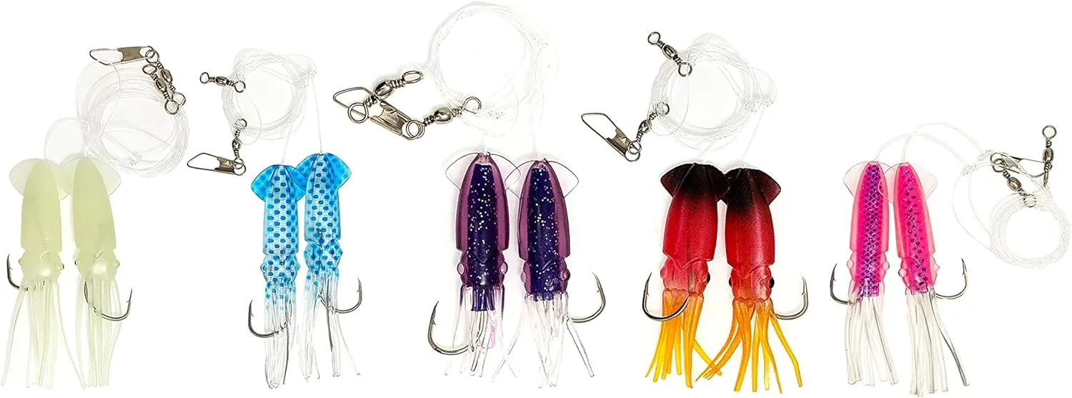Rock Cod Squid Rigs 10 Pieces 5 Colors
