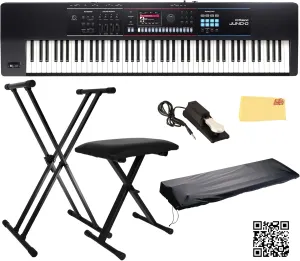 Roland JUNO-D8 Synthesizer Bundle with Adjustable Stand, Bench, Sustain Pedal, Cover, Austin Bazaar Instructional Video, and Polishing Cloth