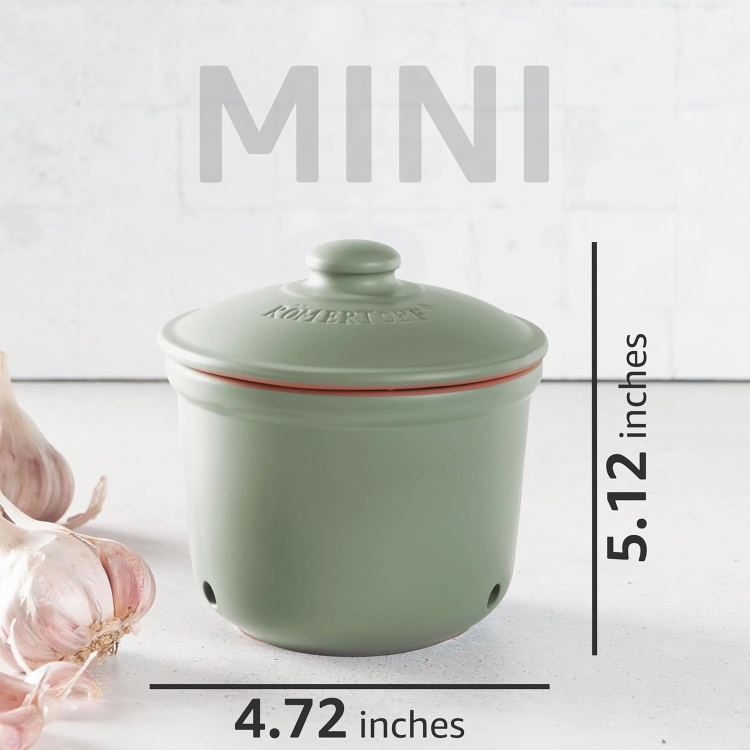 Romertopf Freshness Storage Potato Onion Garlic Clay Pot Set of 3 with Lids - Green
