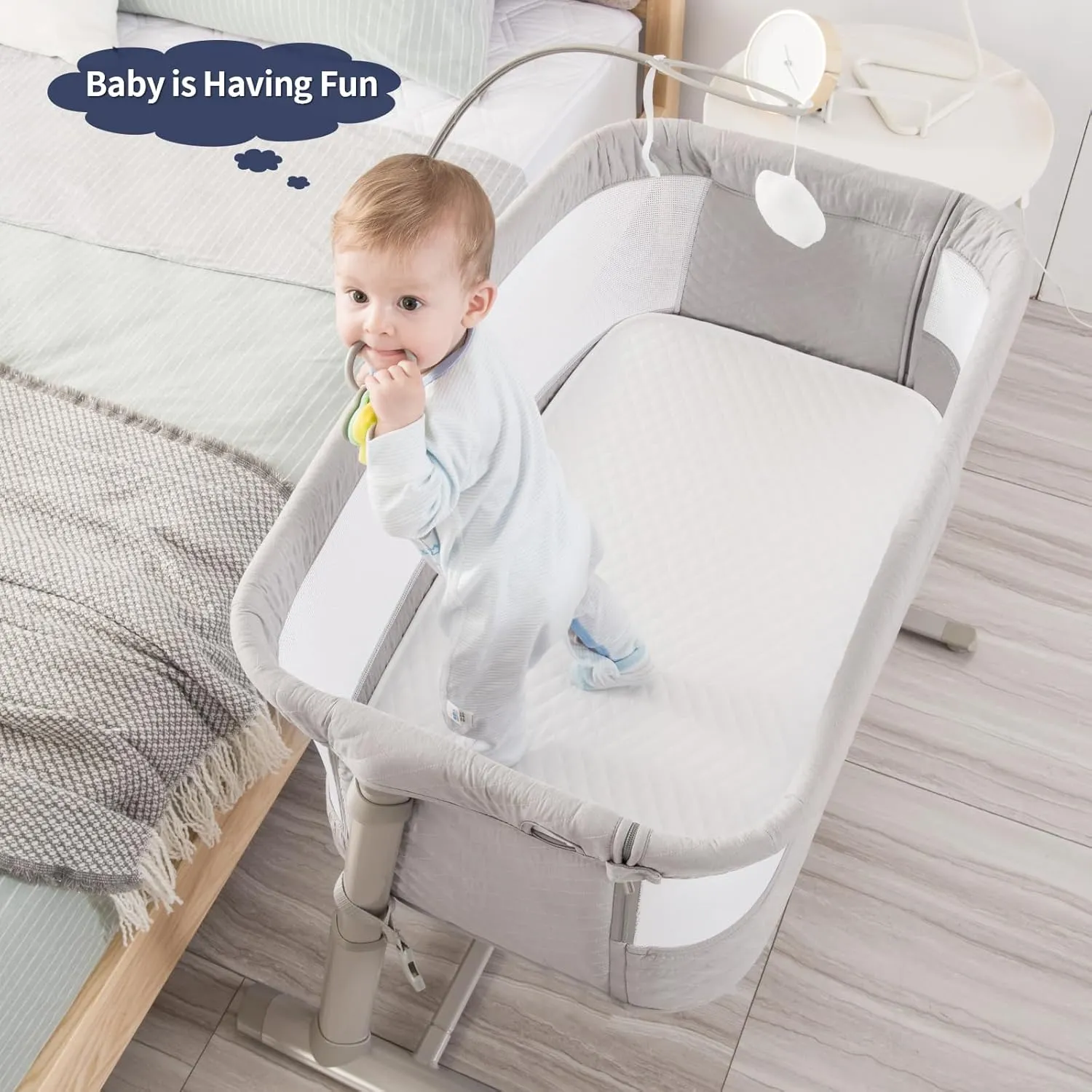 RONBEI Baby Bassinet, Bedside Sleeper Breathable Mesh Bedside Crib Bassinets, Adjustable Height Bassinet Bed for Baby/Newborn/Infants