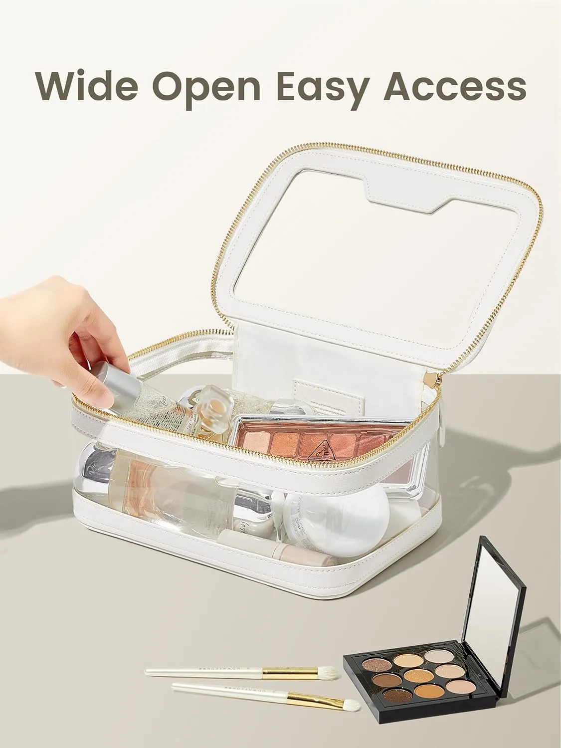 ROWNYEON Clear Makeup Case Toiletry Bag Multipurpose Travel Makeup Train Case Portable Cosmetic Organizer Transparent Storage Bag （White）