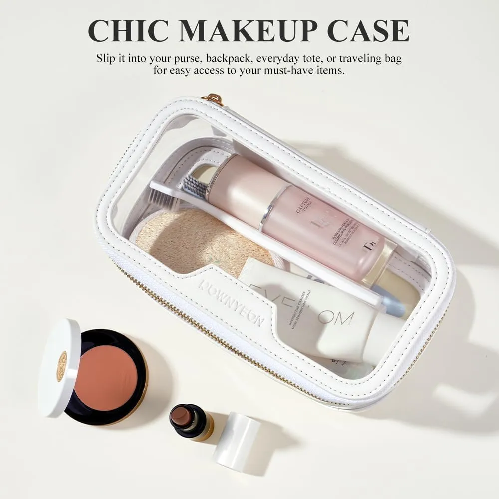 ROWNYEON Waterproof Toiletry Organizer Train Case, CLear Travel Makeup Bag for Women，Transparent Cosmetic Bag，Portable Makeup Case Organizer (White)