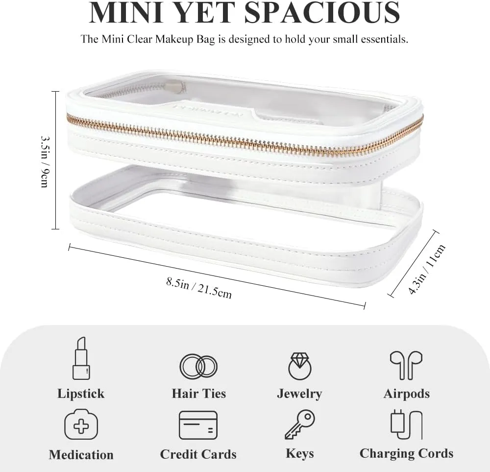 ROWNYEON Waterproof Toiletry Organizer Train Case, CLear Travel Makeup Bag for Women，Transparent Cosmetic Bag，Portable Makeup Case Organizer (White)