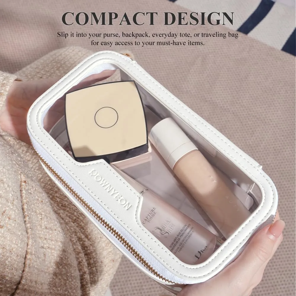 ROWNYEON Waterproof Toiletry Organizer Train Case, CLear Travel Makeup Bag for Women，Transparent Cosmetic Bag，Portable Makeup Case Organizer (White)