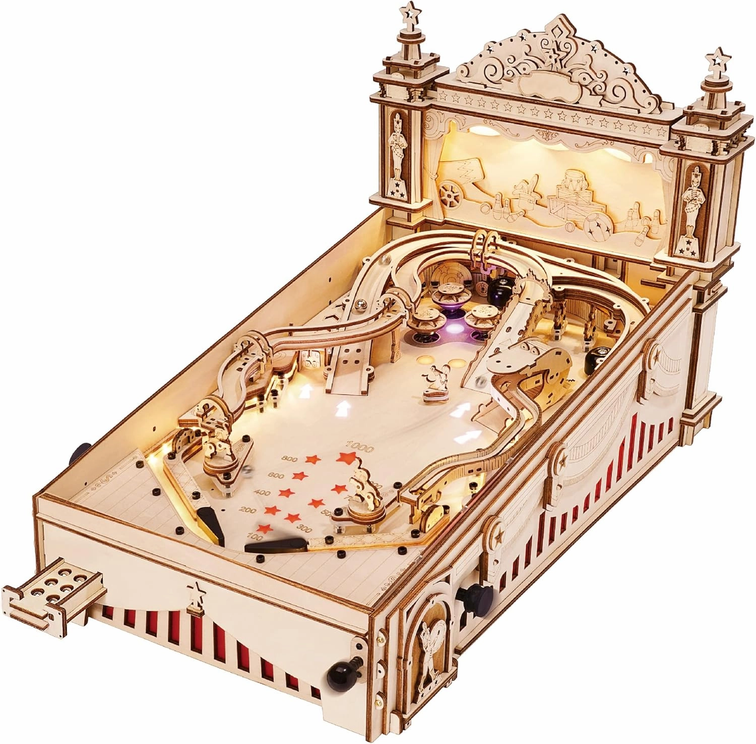 Rowood Wooden Puzzles 3D Pinball Machine Mechanical Model Wooden 3D Puzzles for Adults DIY Pinball Game Wooden Puzzle-Model Building Kits Christmas Birthday Gifts for Adult and 14  Teens