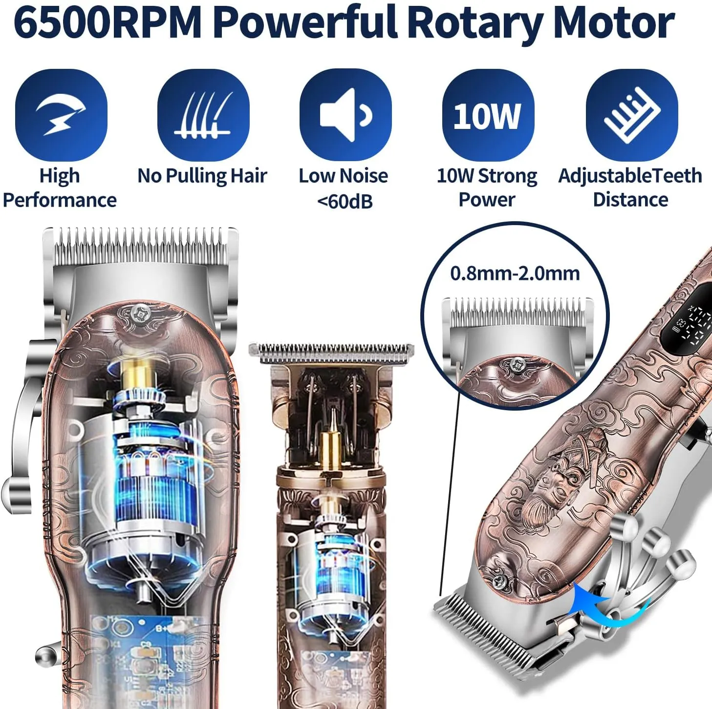 Roziapro Hair Clippers for Men T-Blade Trimmer Professional Barber Clippers - Cordless Hair Cutting Beard Trimmer Mens Electric Hair Trimmer Rechargeable Gold Knight Grooming Kit （Rose Gold）