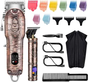 Roziapro Hair Clippers for Men T-Blade Trimmer Professional Barber Clippers - Cordless Hair Cutting Beard Trimmer Mens Electric Hair Trimmer Rechargeable Gold Knight Grooming Kit （Rose Gold）
