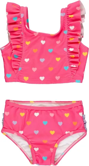 RuffleButts UPF50  Colorful Hearts Waterfall Tankini - 10