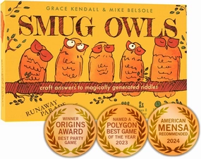 Runaway Parade Games Smug Owls Card Game - an Award-Winning Hilarious & Creative Riddle-Solving Party Game for Kids and Adults | Fun for The Whole Family | 8  | 15-20 min | 3-15 Players