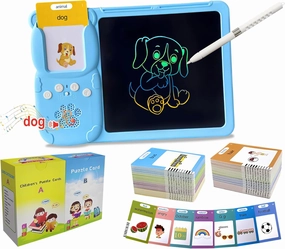 Rylai Toddler Toys Talking Flash Cards, Kindergarten Learning Resources 510 Sight Words with Drawing Tablet for Speaking Doodling, Sensory Toys for Kids with Autism, Boys Girls 2 3 4 5 6, Blue