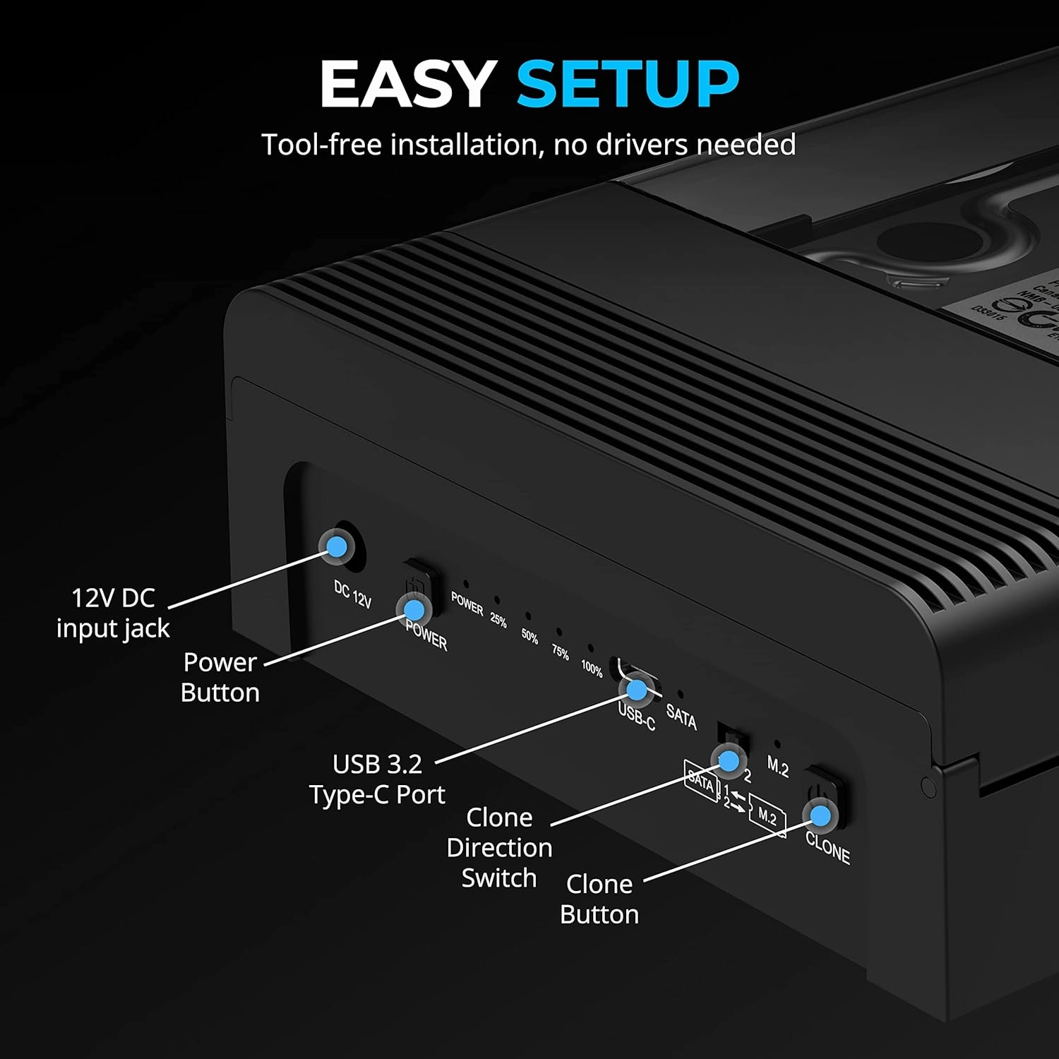 SABRENT USB-C Lay Flat Docking Station – NVMe M.2   SATA 2.5”/3.5” SSD/HDD Enclosure, 10Gbps, Tool-Free, Offline Clone Function, USB 3.2 Type-C, for Windows, Mac, Linux (DS-UFNC)
