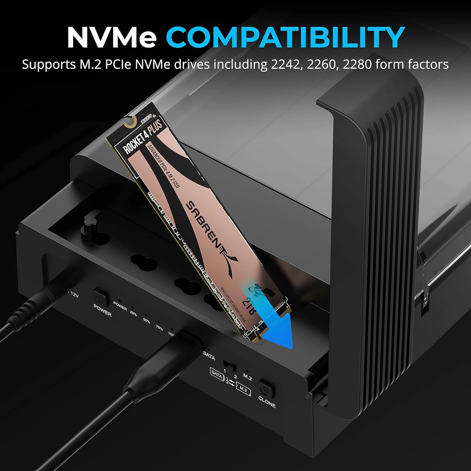SABRENT USB-C Lay Flat Docking Station – NVMe M.2   SATA 2.5”/3.5” SSD/HDD Enclosure, 10Gbps, Tool-Free, Offline Clone Function, USB 3.2 Type-C, for Windows, Mac, Linux (DS-UFNC)