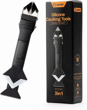 Saker Silicone Caulking Tools-3 in 1 Sealant Finishing Tool Grout Remove Scraper (Stainless Steelhead),Caulk Remover Glass Glue Angle Scraper for Bathroom,Kitchen,Floor,Window,Sink Joint,Frames Seal