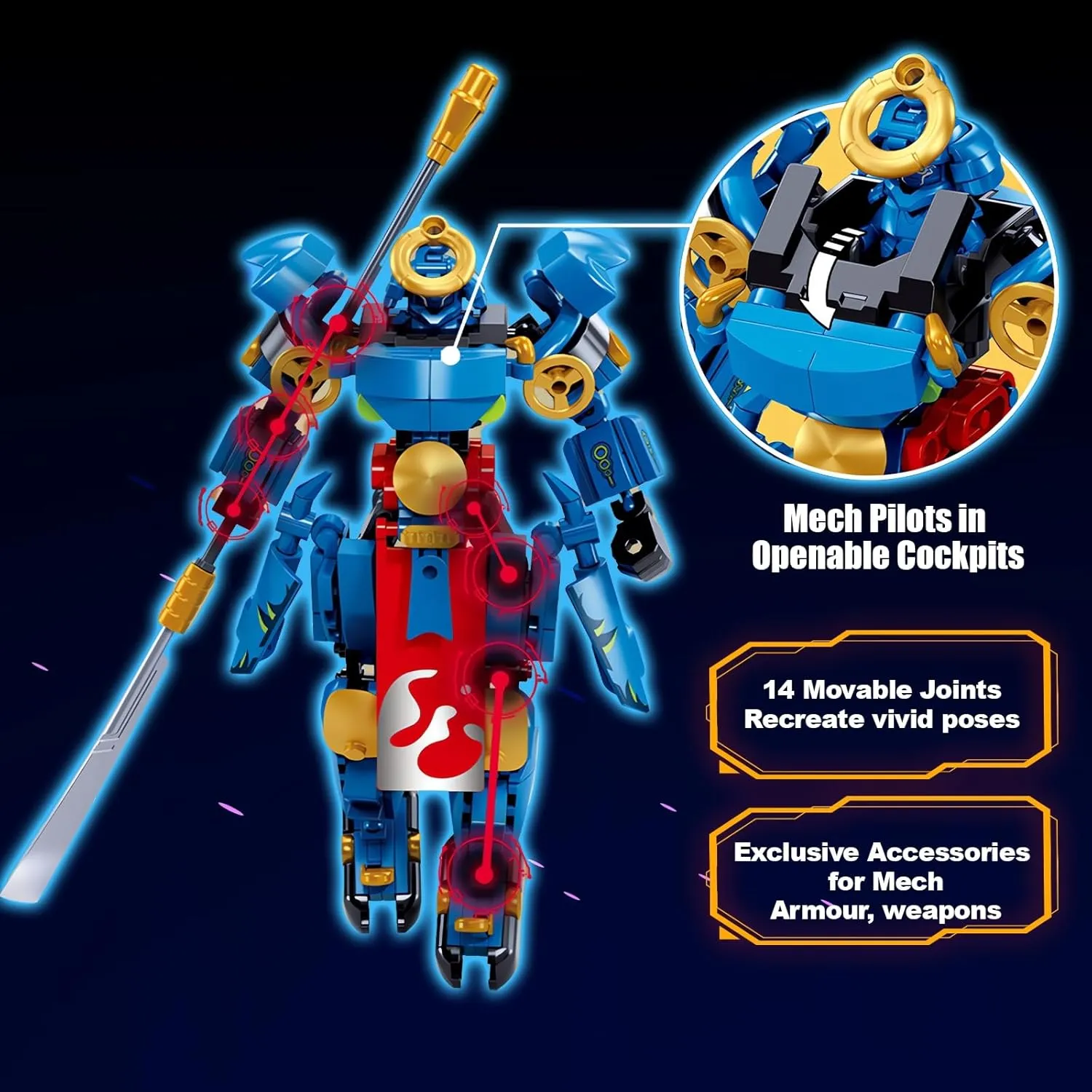 Samurai Mech Warrior Model Building Sets, Robot with Long Spears and Openable Cockpits Building Blocks Toy Set, 230 Pieces Creative Collectible Gift for Adults Man Teens Boys 6 